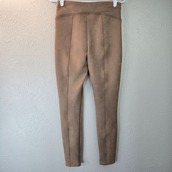 Spanx Legging Pants S Brown Faux Suede Preppy Equestrian Minimalist Pull On - Picture 6 of 14